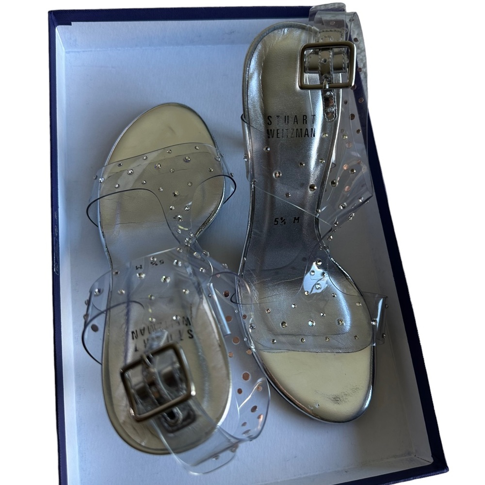 Stuart Weizman Silver Rhinestone Strappy Stiletto Heels